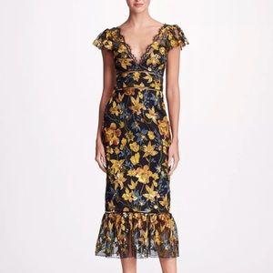 NWT: Marchesa Notte Embroidered Midi Dress